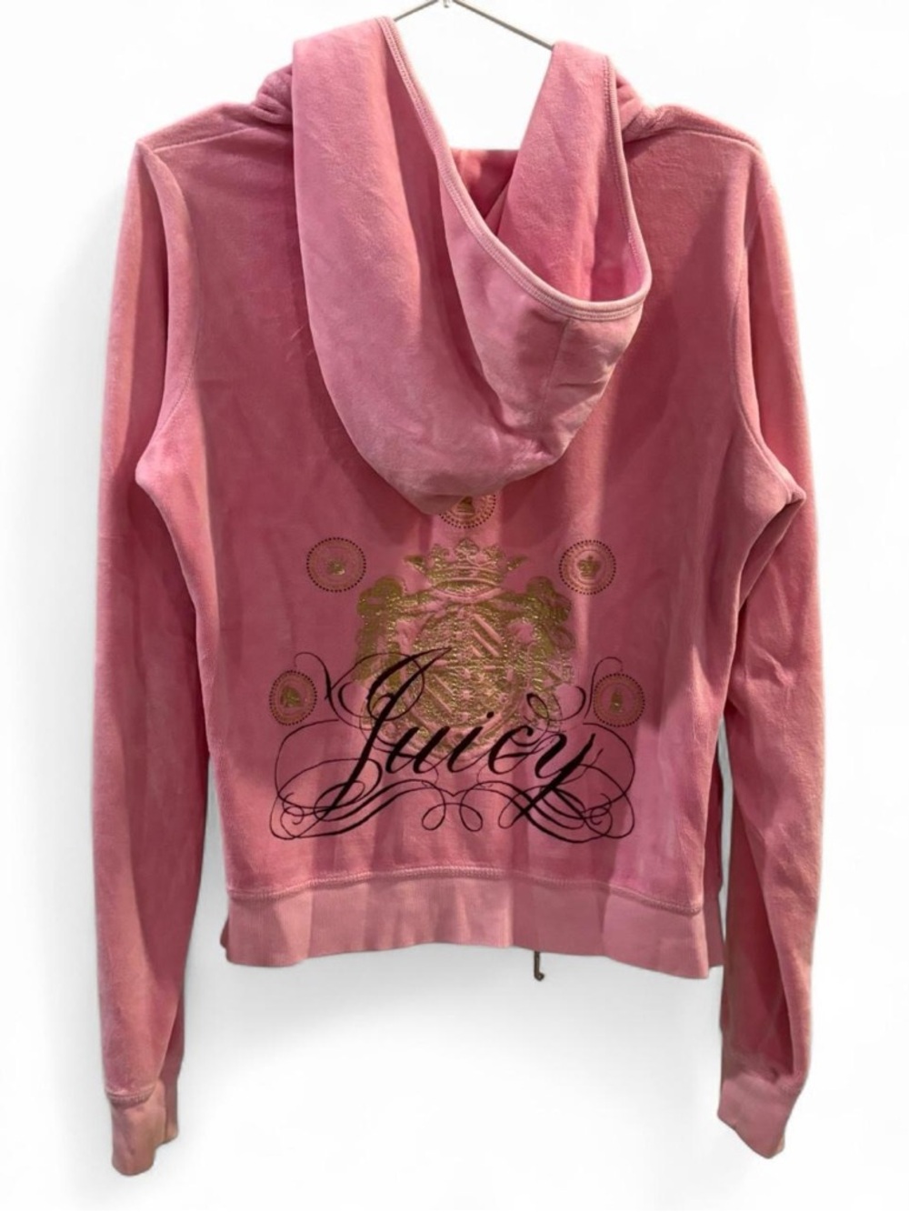 SOLD
Vintage Juicy Couture Pink Velour Zip Hoodie with Gold Crest